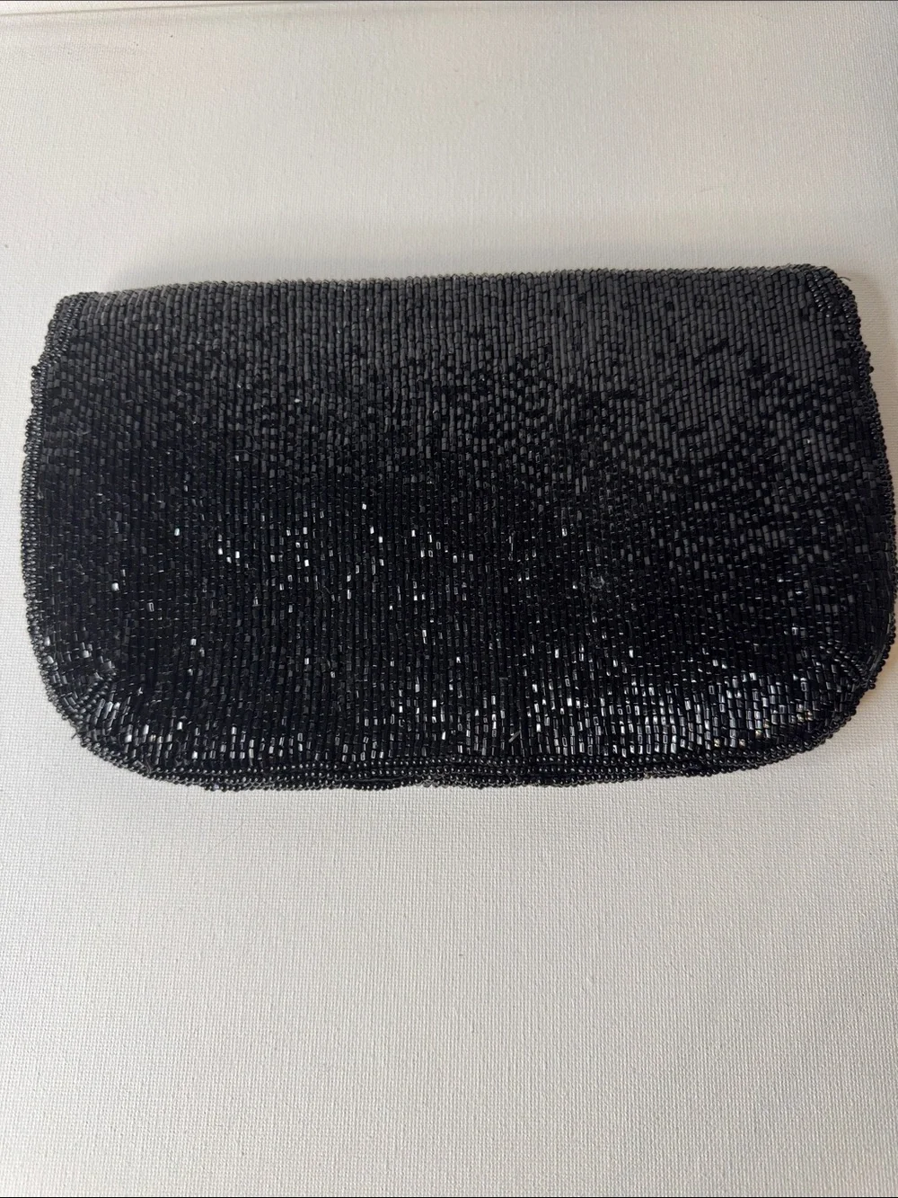 Venizia Vintage Black Beaded Evening Clutch Bag Shimmer Scalloped Flap